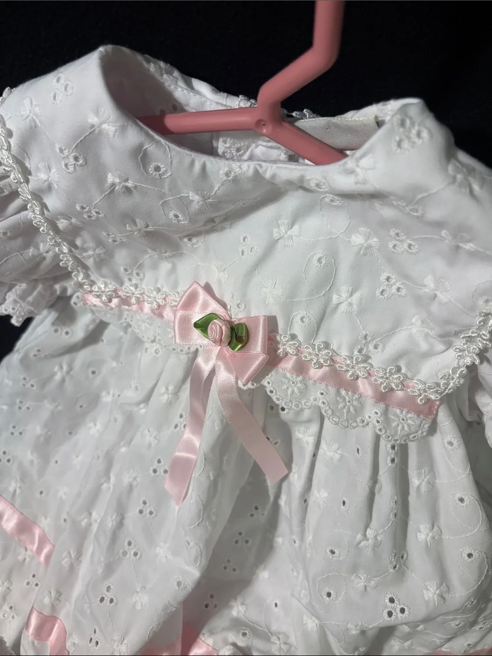 Vintage Baby dress white lace pink bow size 18 months